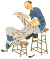 illustration of Chinese medicine practitioner performing Tui Na on a patient